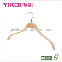 Laminated wooden skirt hanger with rubber teeth on shoulder
